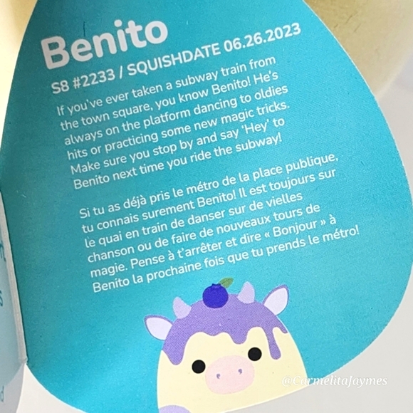 BENITO 🫐🐄 Blueberry Cow Original Squishmallow By Kellytoy NWT - Picture 4 of 8